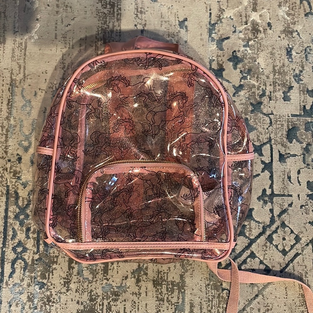 NWOT Forever 21 Clear Pink Glitter Unicorn Mini Backpack